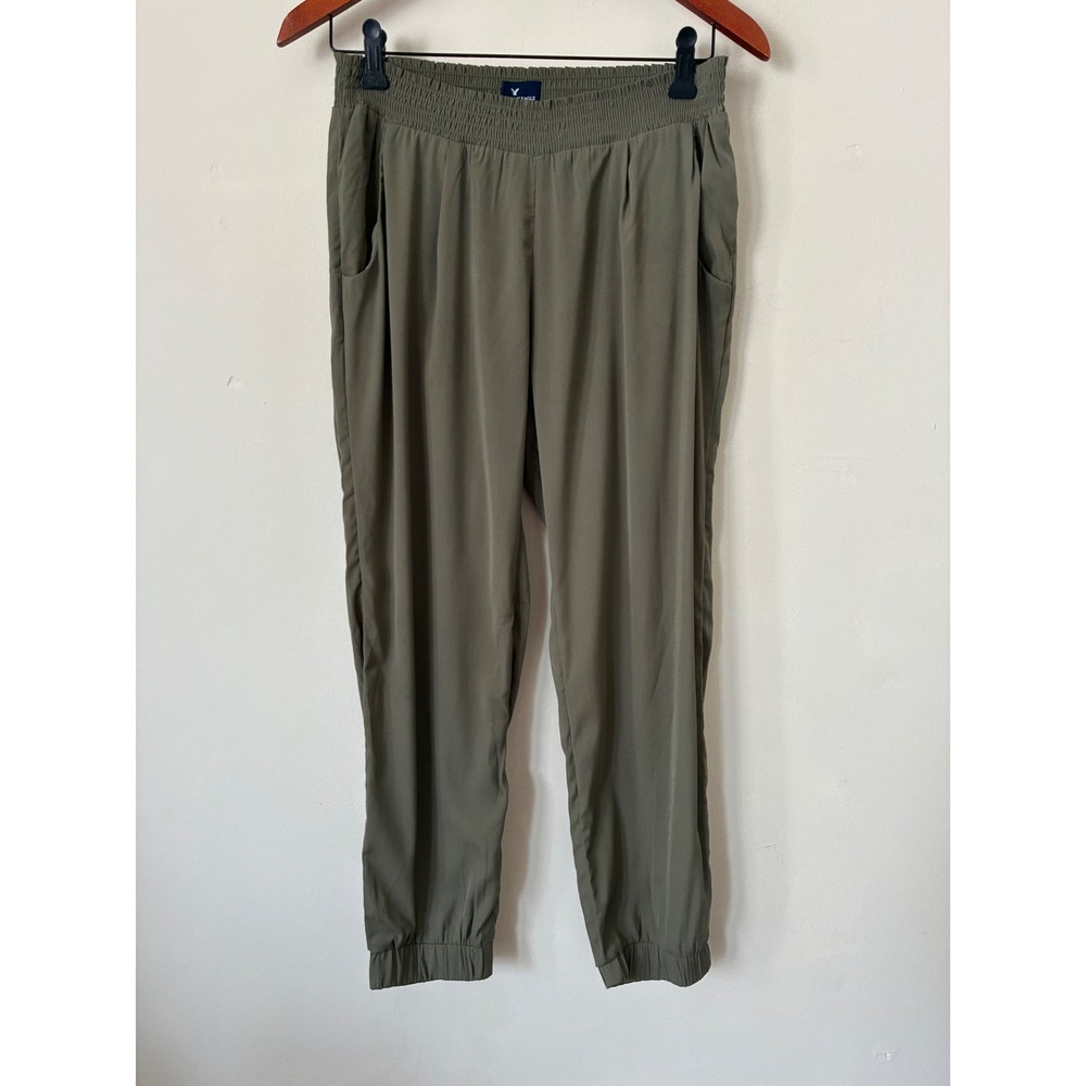 American Eagle Outfitters Olive Green Smocked Waist Jogger Pants S Minimalist